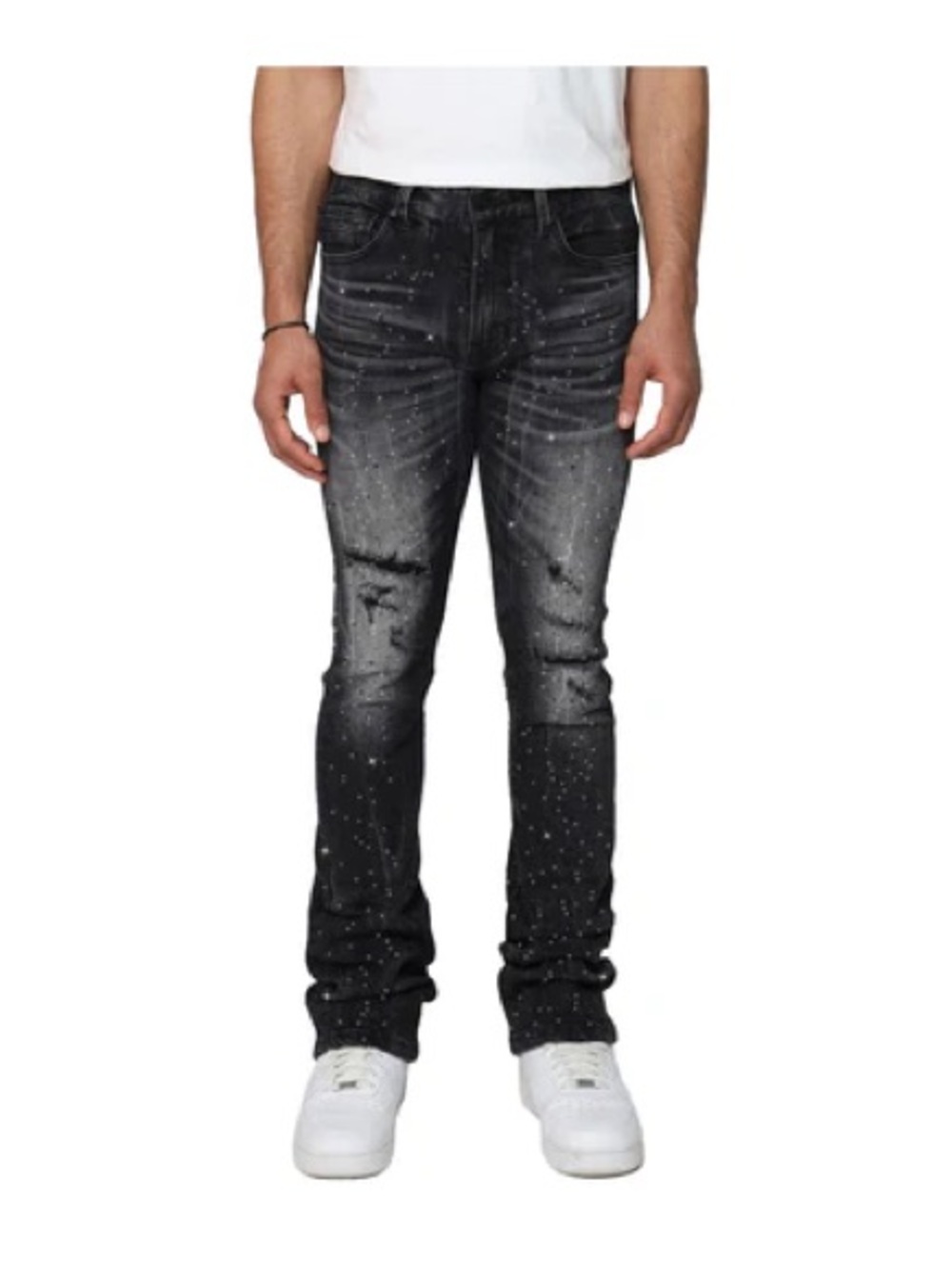 Smoke Rise Mens All Rhinestone Jeans Hematite Black Size 38